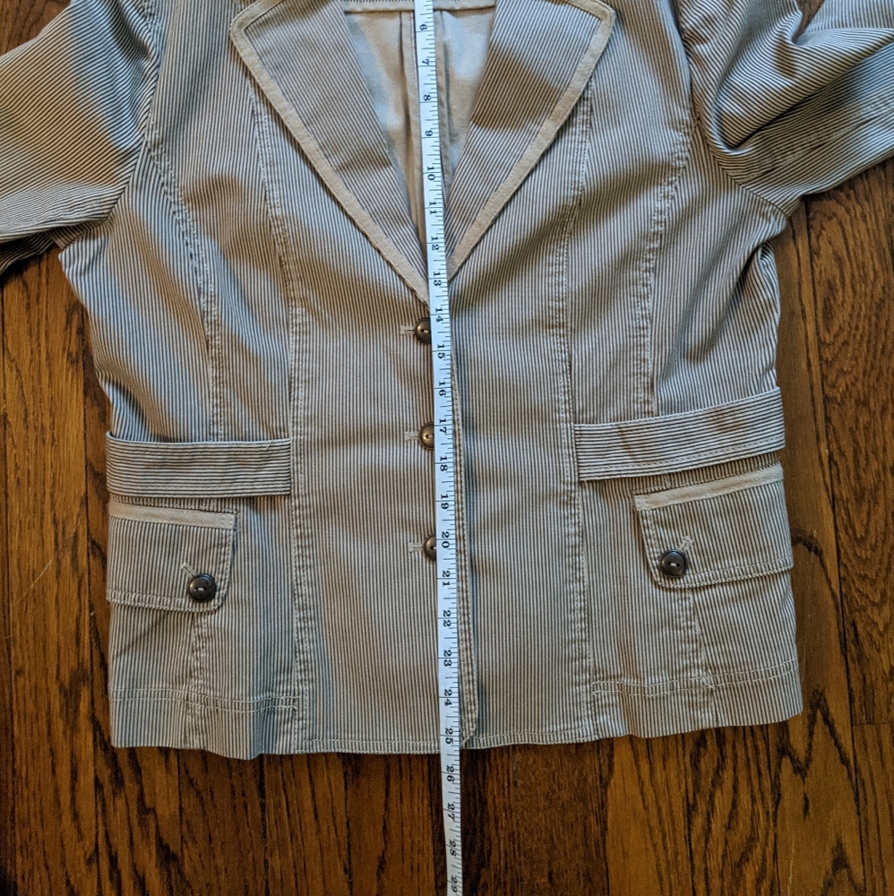 🆕 NWOT Loft Canvas Tan Pinstripe Blazer Cotton Blend - Picture 6 of 12